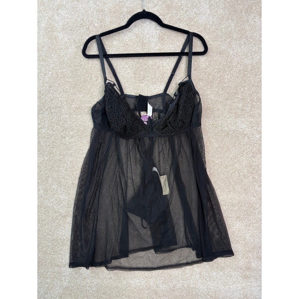 NWT CACIQUE Babydoll Lingerie Set Women's 22/24 Black Lace Plus Size